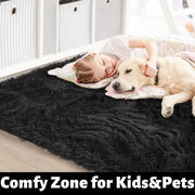 Black Area Rug for Bedroom,4'X6', Fluffy Shag Rug for Living Room, Furry Carpet for Kids Room, Shaggy Throw Rug for Nursery Room, Fuzzy Plush Rug, Black Carpet, Rectangle, Cute Room Decor for Baby