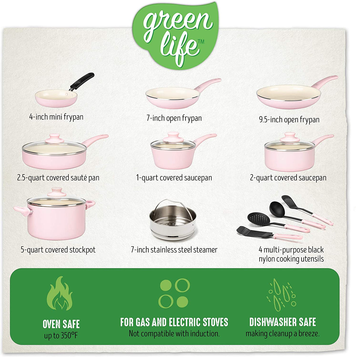 Soft Grip cookware Set-16pcs- Pink