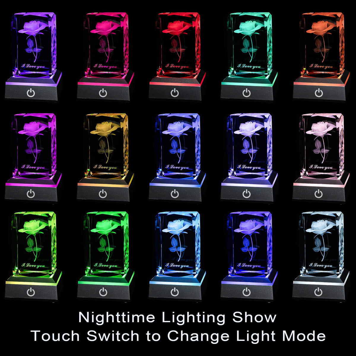 ‘I Love You’ 3D Crystal Rose Colour-Changing LED Lamp