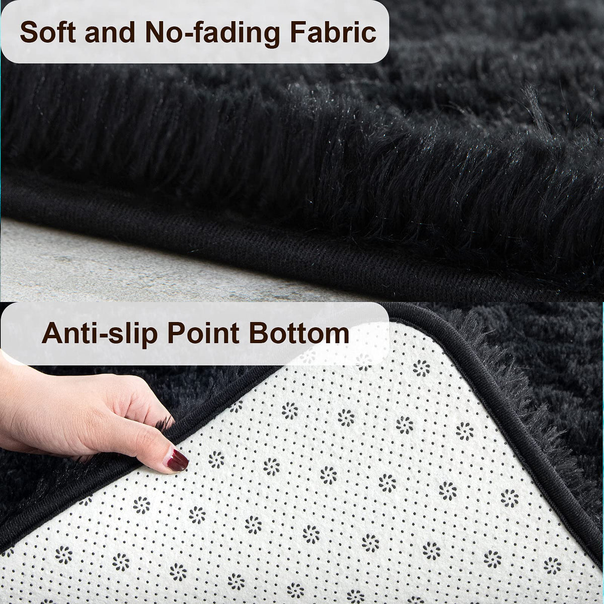 120 × 180 cm Black Fluffy Shag Area Rug