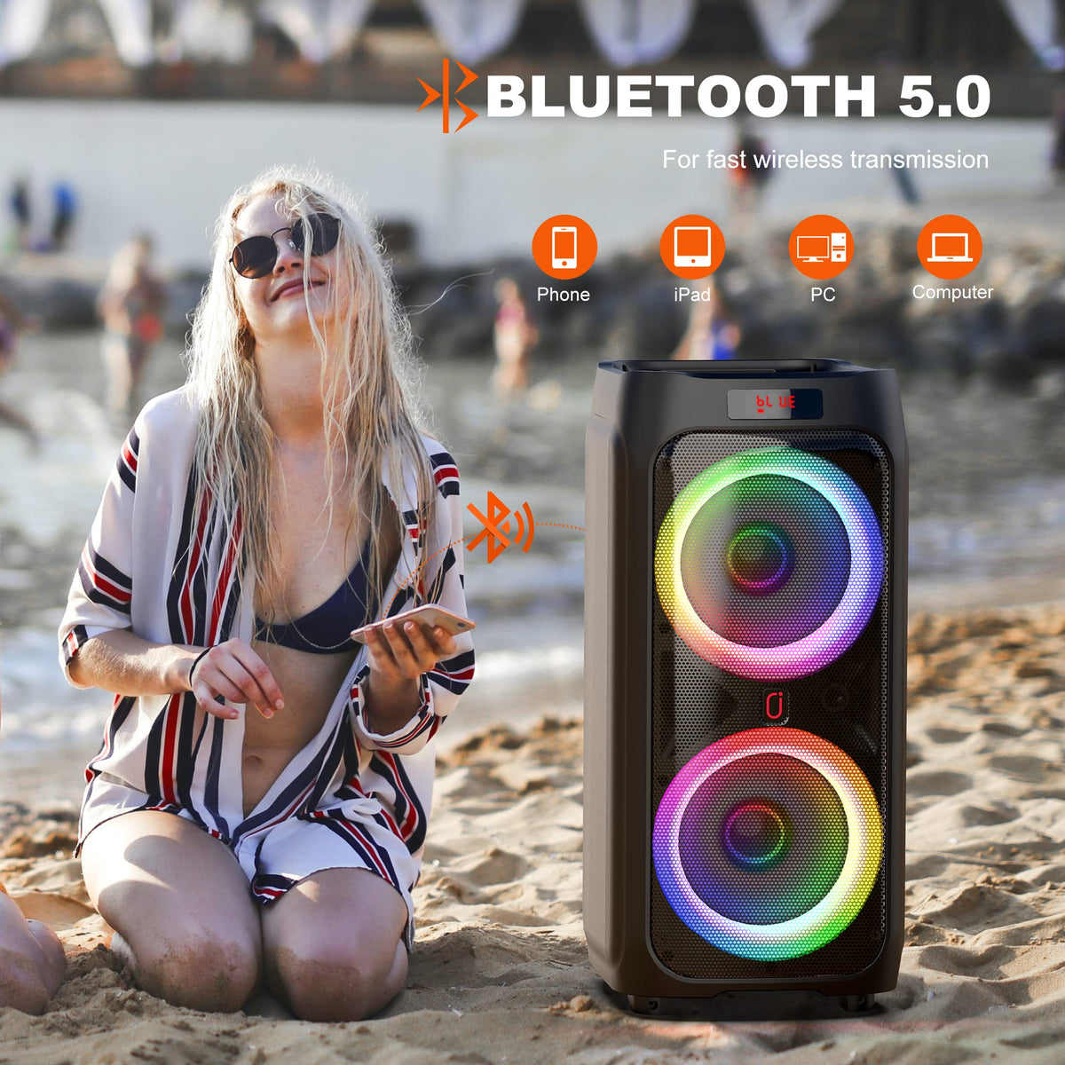 JYX T9 Dual 8-Inch Trolley Karaoke Speaker with 2 Microphones
