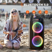 JYX T9 Dual 8-Inch Trolley Karaoke Speaker with 2 Microphones