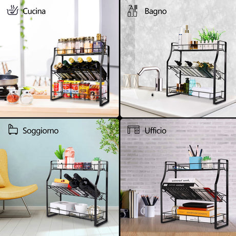 Spice Rack - 3 Tiers Countertop Kitchen Organizer Storage Rack Seasoning Storage Basket, Workbench Storage Basket, 17" x 7" x 16.5".