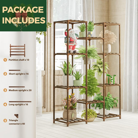 Wood Plant Stand - Indoor/Outdoor Hanging Shelf for Multiple Plants, Tall Large Holder for Living Room, Patio, Balcony, Garden