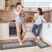 2-Piece Black & Grey Cushioned Kitchen Mat Set