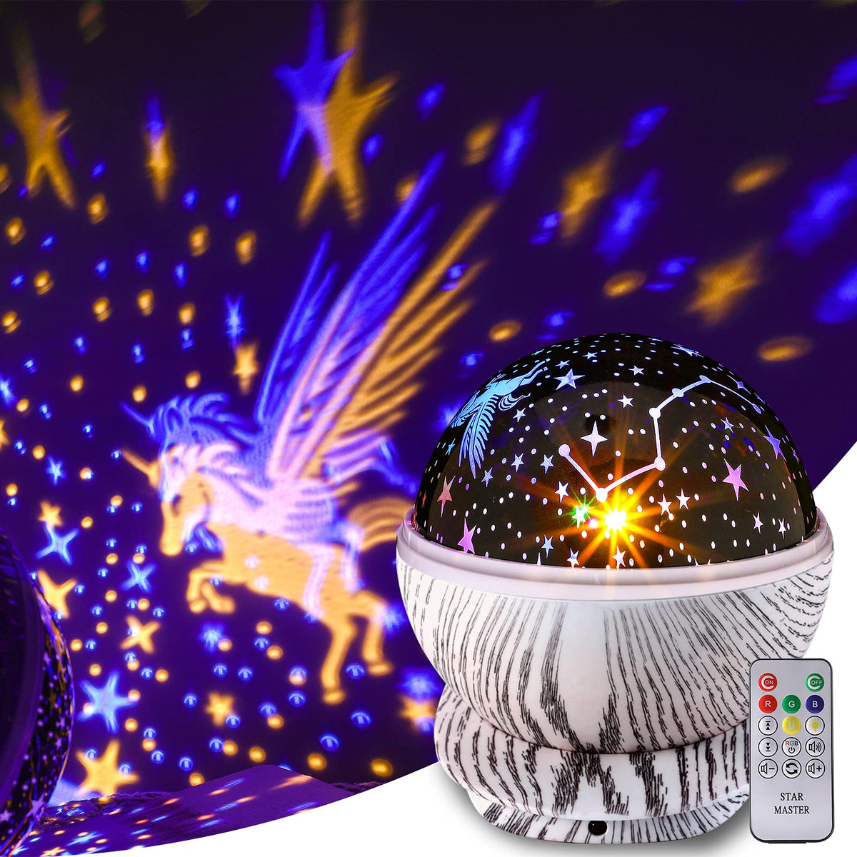 Rotating LED Star Projector Night Light with Music & Remote