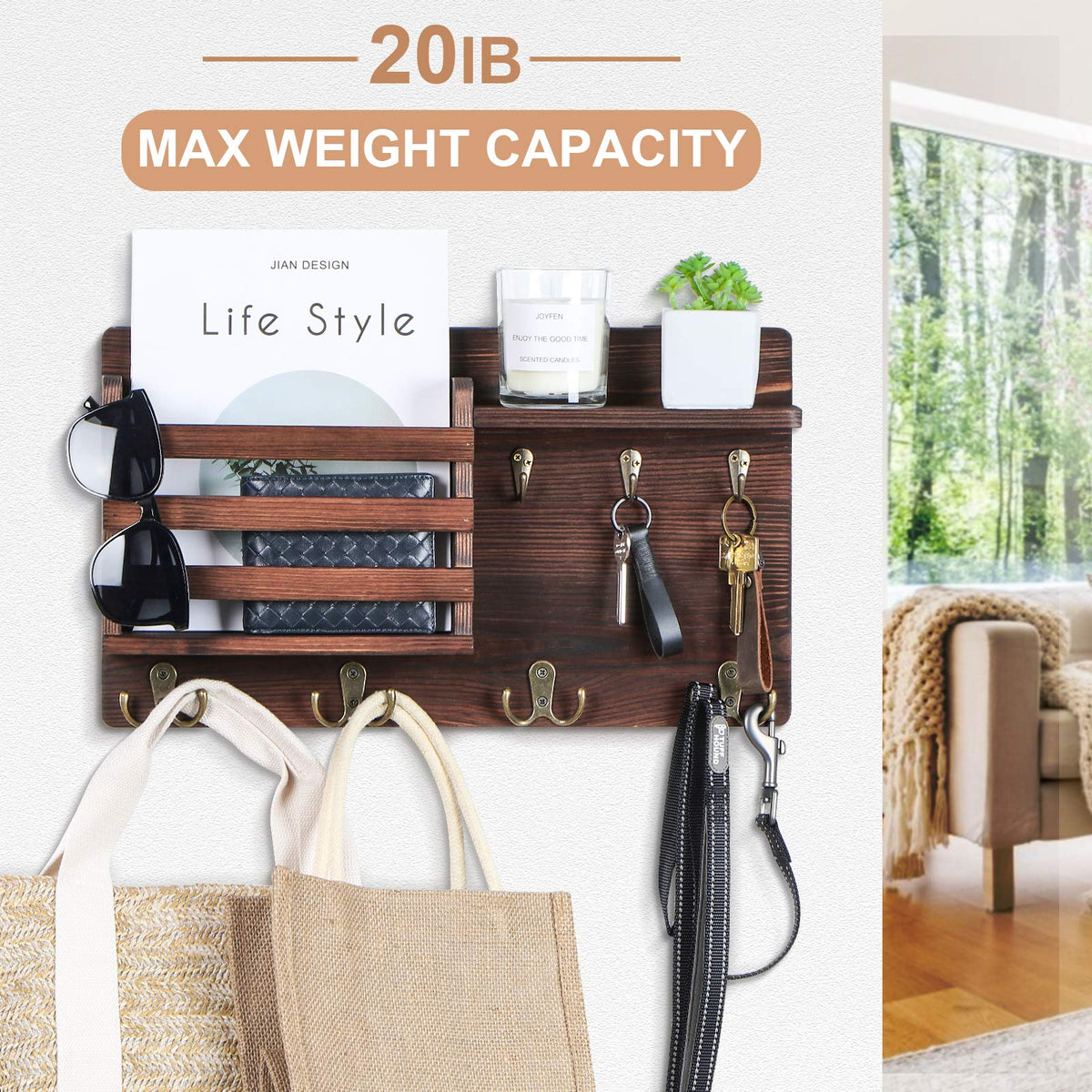 Mail Holder for Wall Mail Organizer with Key Hooks