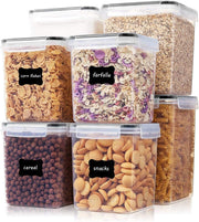 Large Food Storage Containers 8 Pieces - YORUKAU BPA Free Pantry & Kitchen Organization Containers with Black Airtight Lids - Dishwasher Safe - Sugar, Flour, Cereal Container - Plastic Storage Bins