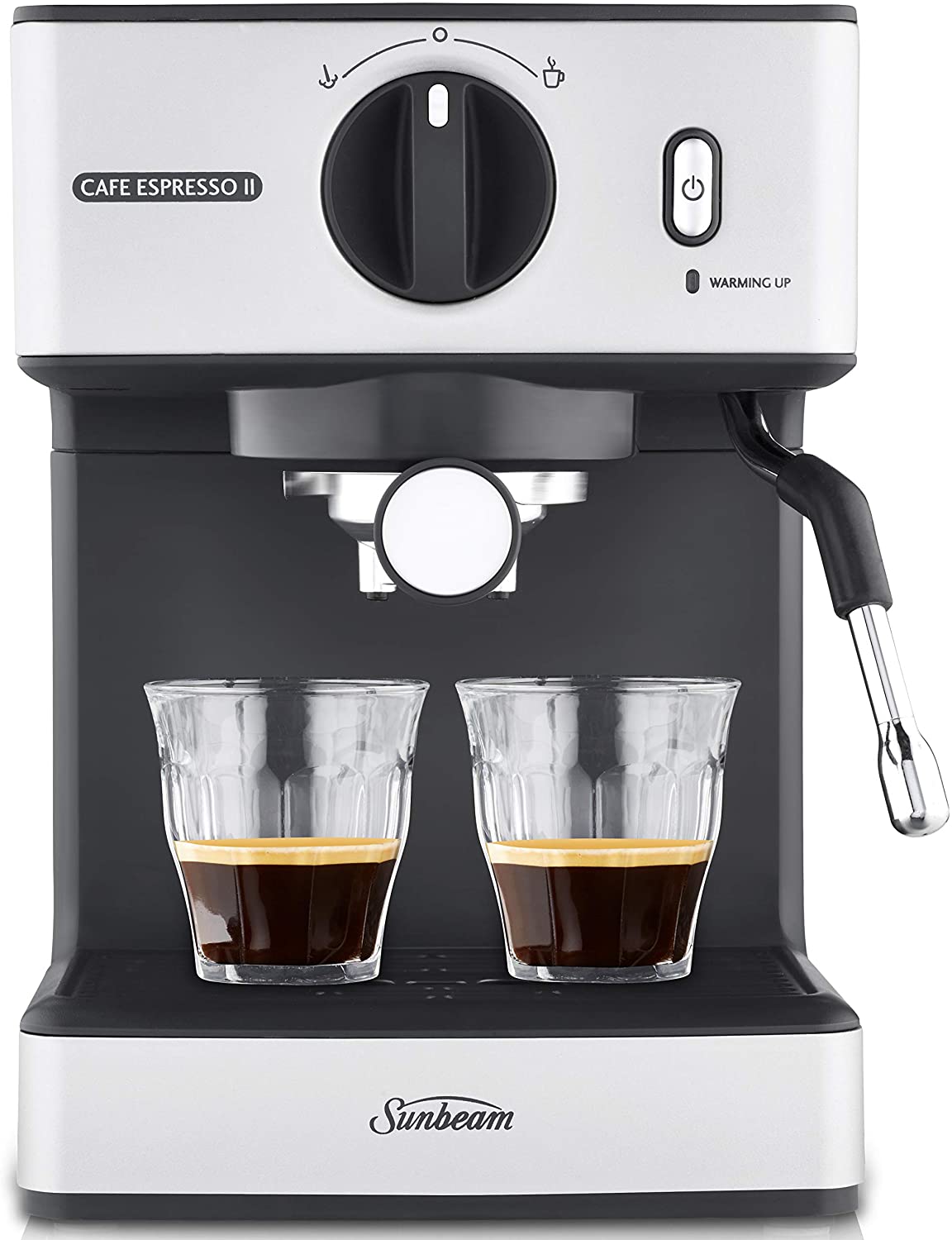 Sunbeam Café Espresso II Coffee Machine | Espresso, Latte & Cappuccino Coffee Maker| 1.7L Water Tank | Milk Frother | 15 Bar Italian Pump | Stainless Steel Milk Jug | Silver