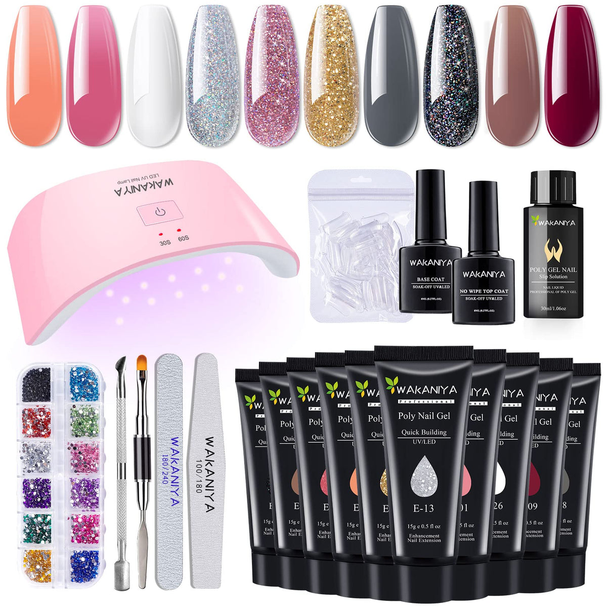 Poly Gel Nail Kit with Lamp, Warm Colors Quick Nail Extension Enhancement Gel Professional Poly Gel Kit for Starters and Technician DIY French Ombre Nails