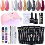 Poly Gel Nail Kit with Lamp, Warm Colors Quick Nail Extension Enhancement Gel Professional Poly Gel Kit for Starters and Technician DIY French Ombre Nails