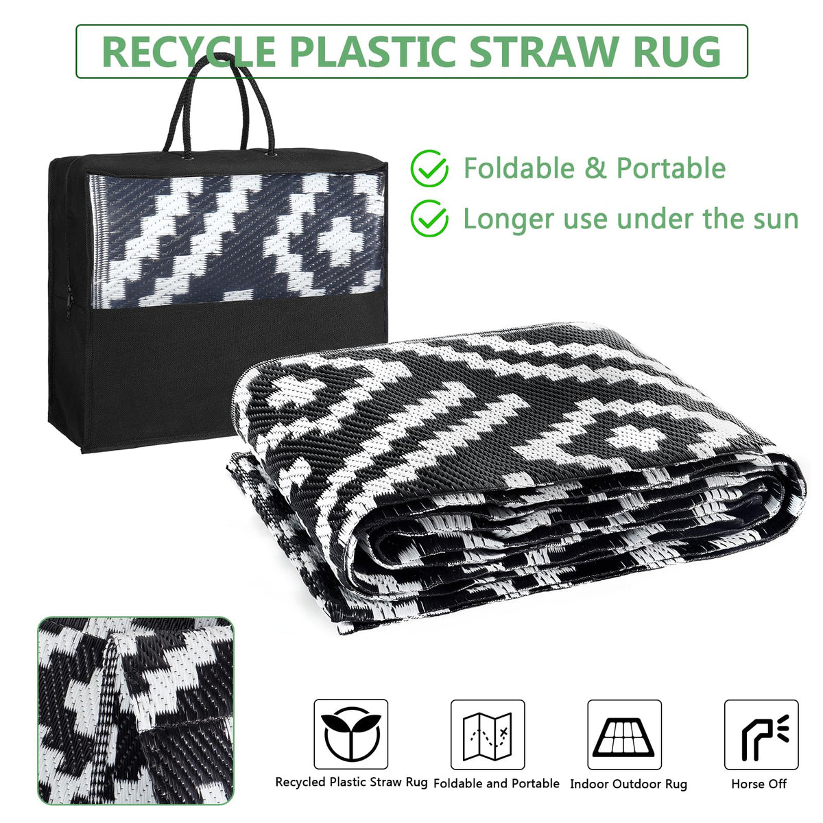 150 × 245 cm Reversible Outdoor Rug with Carry Bag