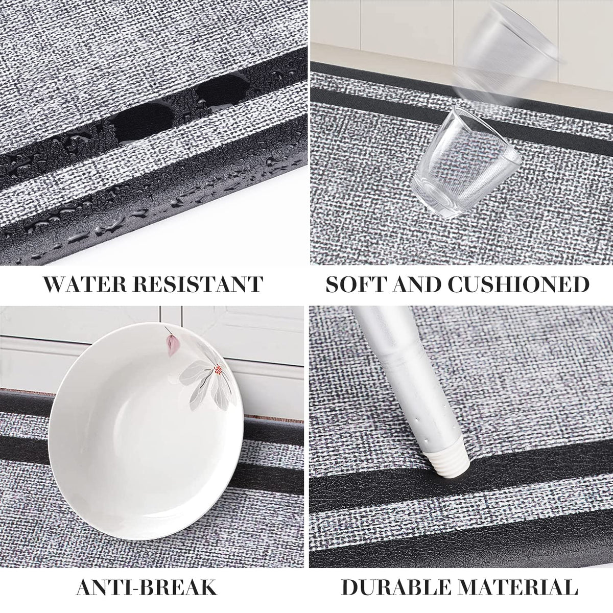 2-Piece Black & Grey Cushioned Kitchen Mat Set