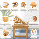 Laptop Tray Desk Newvante Bamboo Adjustable Table Foldable Breakfast Serving Right-Left Hand Bed Tray Coffee Tea Table Large Size