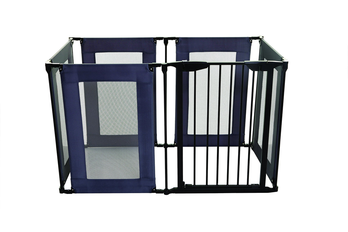 Dreambaby Brooklyn Converta 3-in-1 Play-Pen Baby Safety Gate - with 6 Configurable Mesh Sides Panels - Fireguard & Room Divider - Fits Opening up to 3.8m Wide & 74cm Tall - Black - Model F2031BB