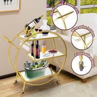 3-Tier Round Gold Bar Cart with Mirrored-Glass Shelves