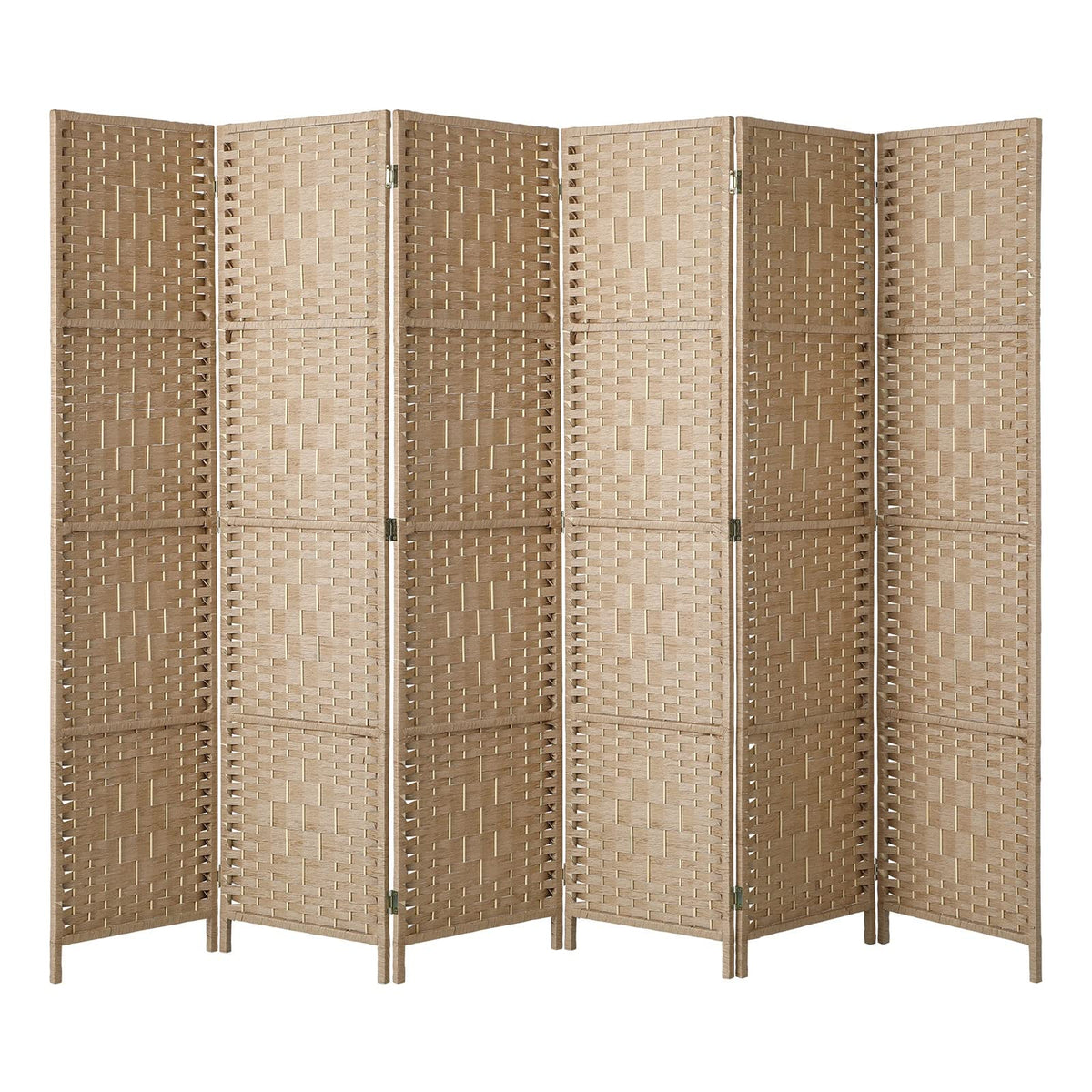6-Panel Pine & Woven-Rattan Room Divider – 170cm