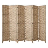 6-Panel Pine & Woven-Rattan Room Divider – 170cm