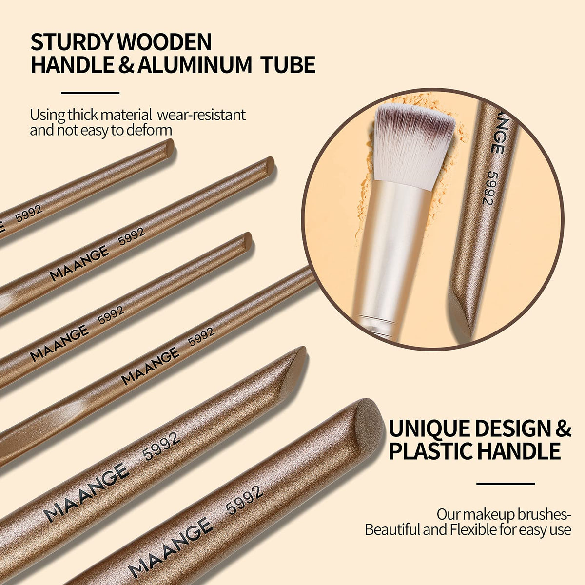 MAANGE 18-Piece Synthetic Makeup Brush Set – Champagne Gold