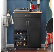 Compact Kitchen Trolley with 3-Bottle Wine Rack