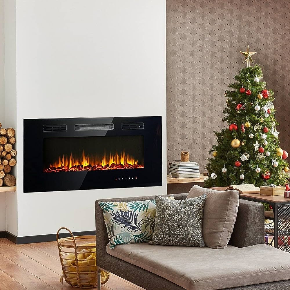 2-in-1 40 Inch Wall Recessed Mounted Electric Fireplace Heater 900/1800W w/5 Flame Settings