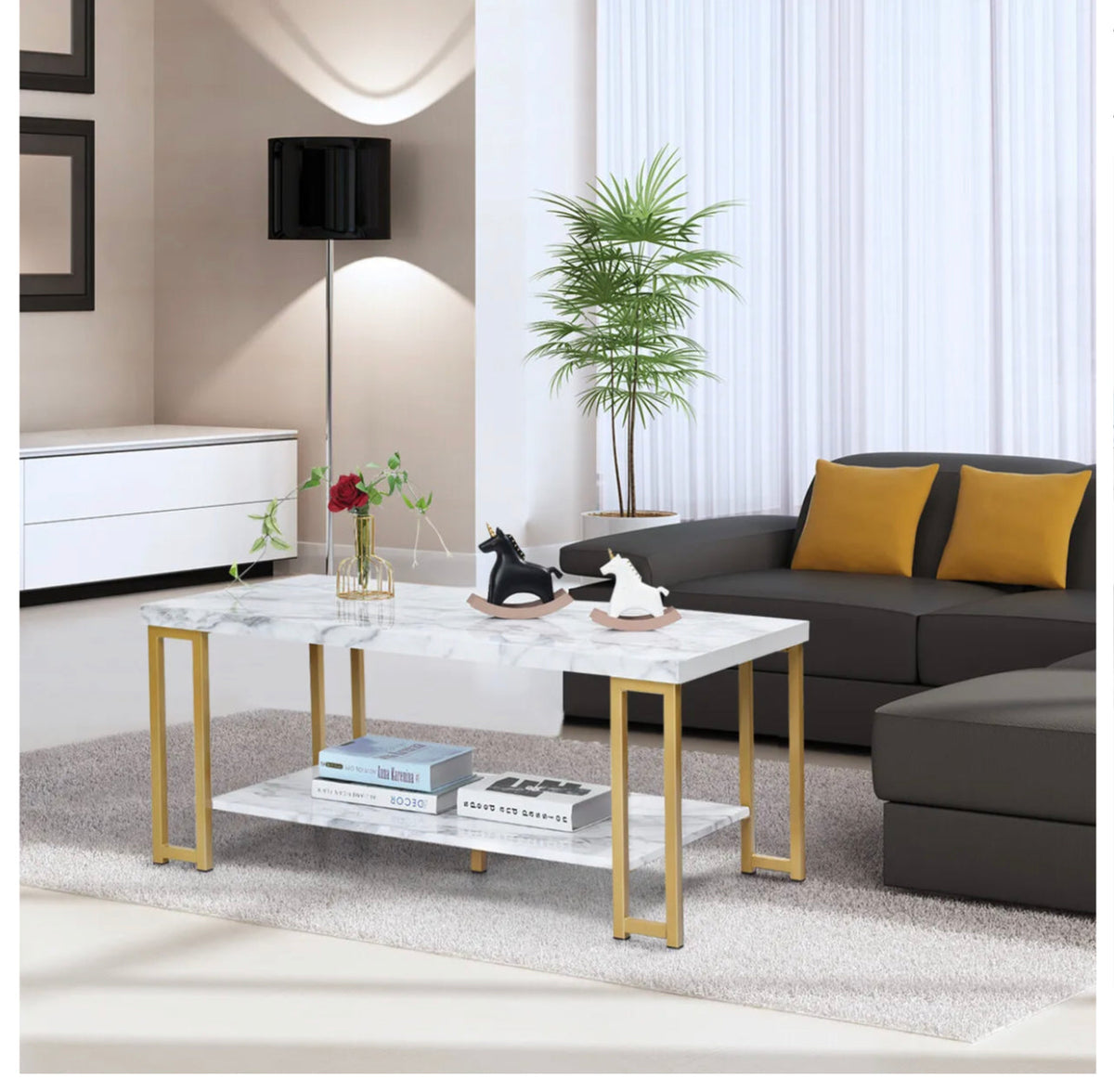 Rectangular Marble-Print Coffee Table