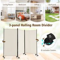 262 × 180 cm 3-Panel Rolling Room Divider – 4 Colours