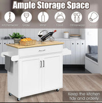 Rolling Kitchen Island with Drawer, Cabinet & Side Racks