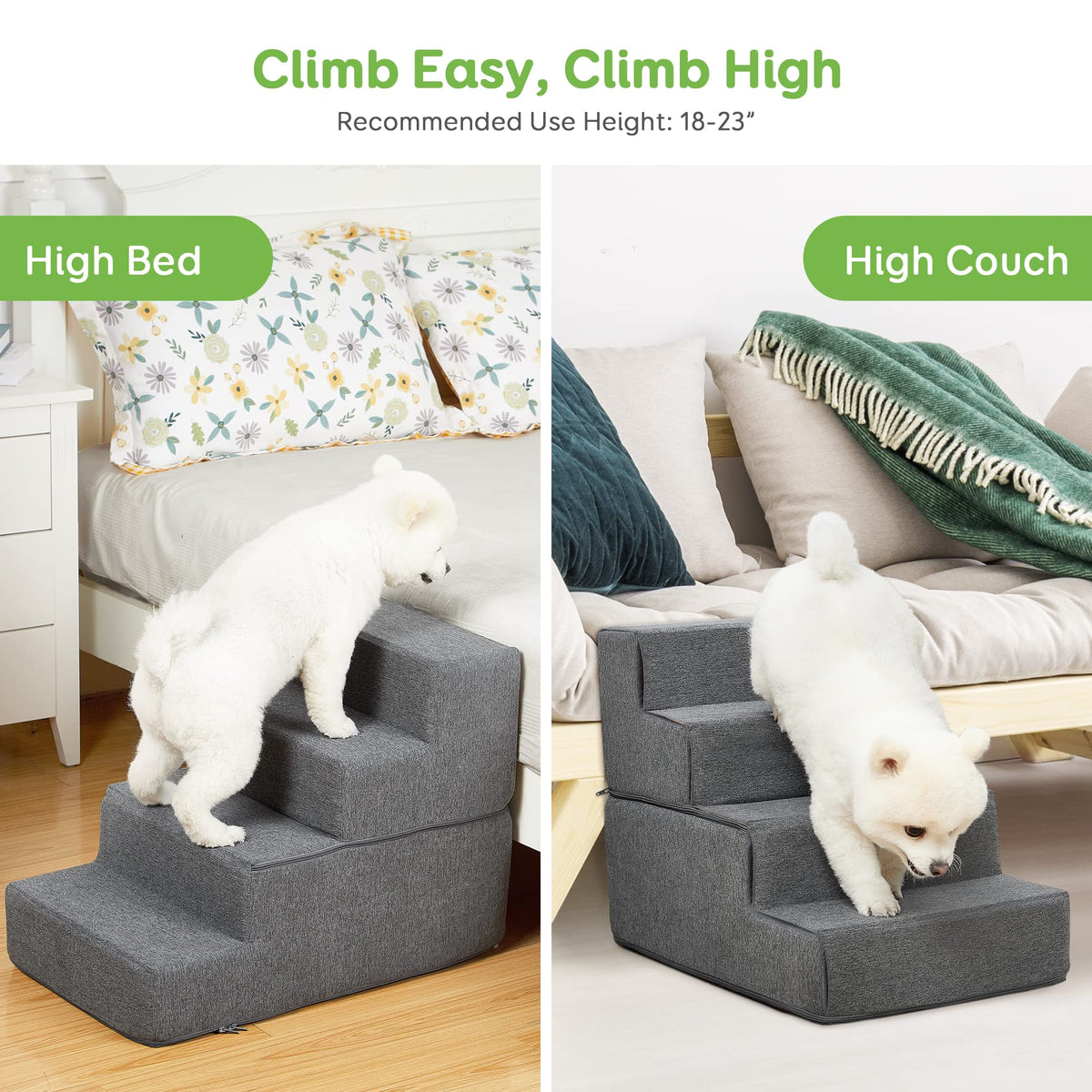 4-Step Grey Pet Stairs with Foam Core & Washable Cover – 45 cm