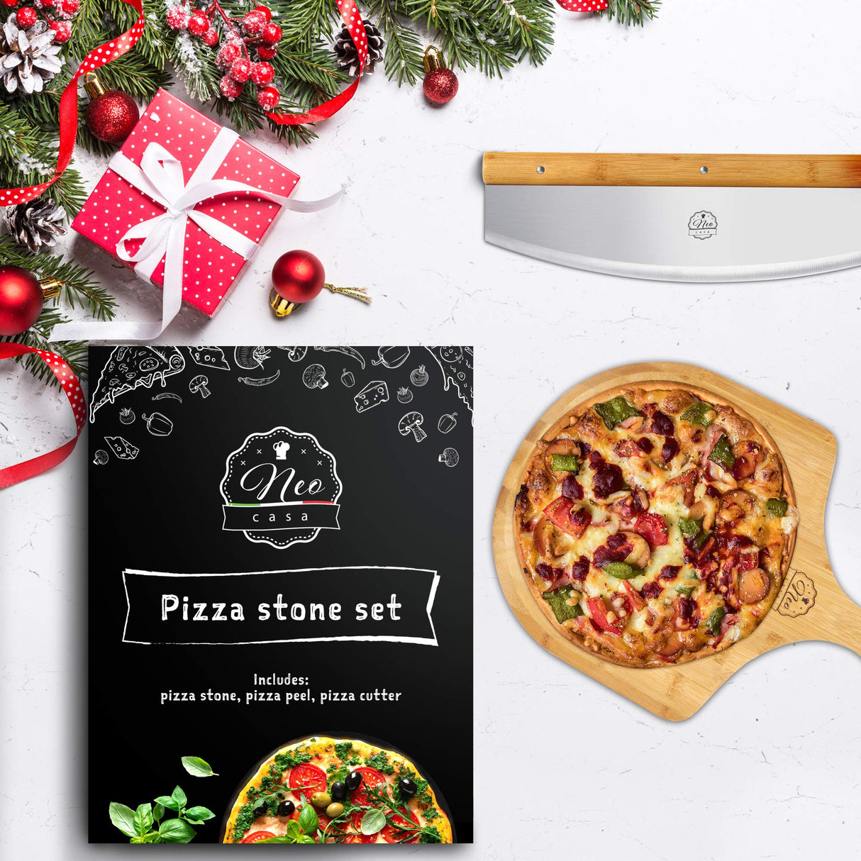 Black Ceramic Pizza Stone Pan Set