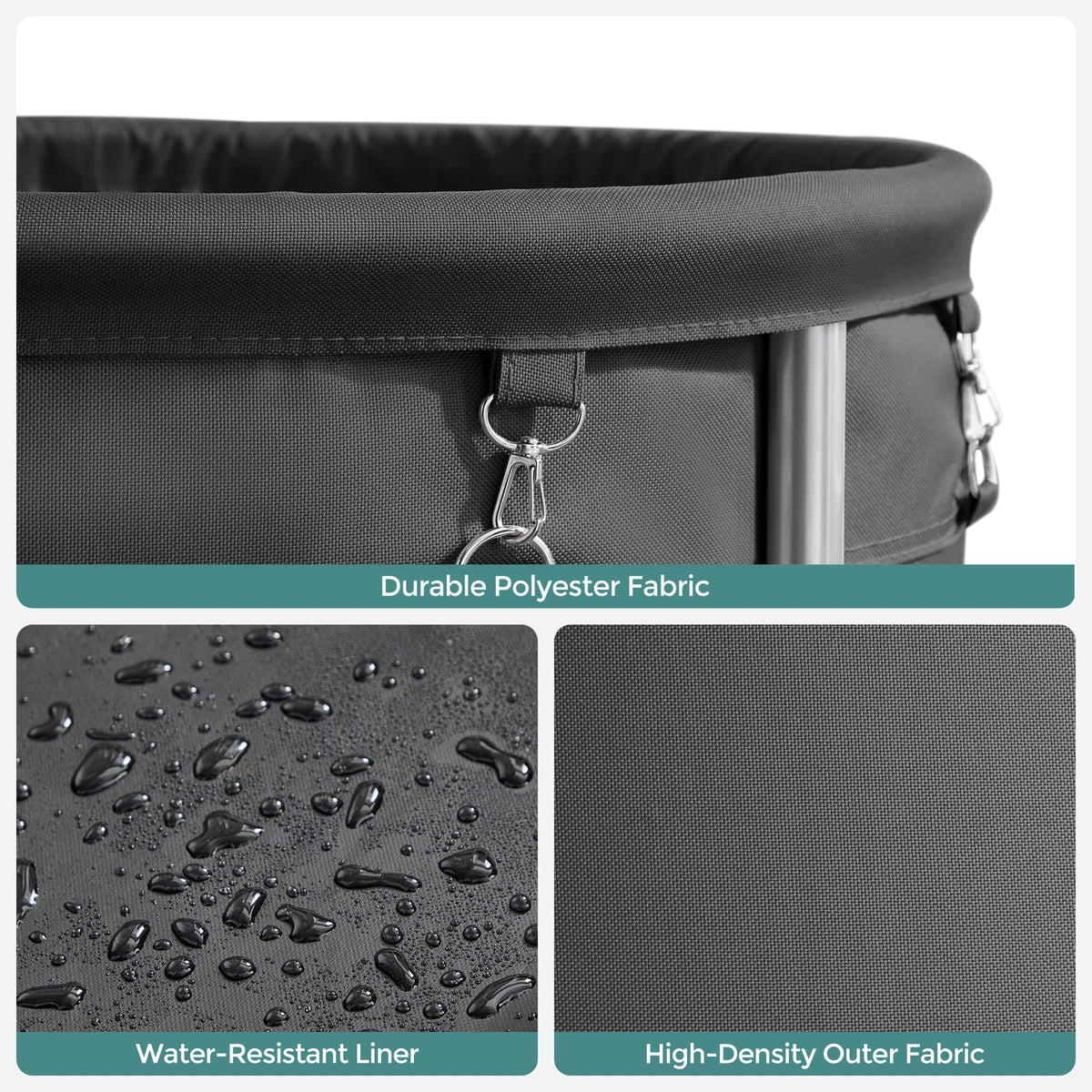 Laundry Basket with Wheels, Rolling Laundry Hamper, Round Laundry Cart with Steel Frame and Removable Bag, 4 Casters and 2 Brakes, Black and Silver URLS001B01