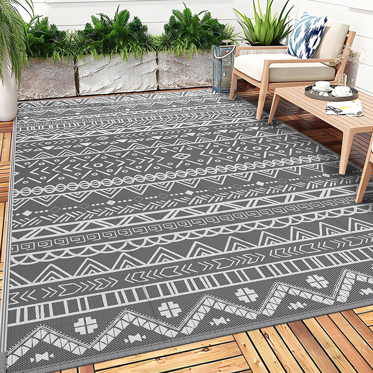 Outdoor Plastic Straw Rug,Outdoor Area Rug-150x245cm,Outdoor Carpet Waterproof,Reversible Floor Mats Patio Rug for Outside, Camping, Deck, Camper, Porch, Balcony, Backyard, Picnic