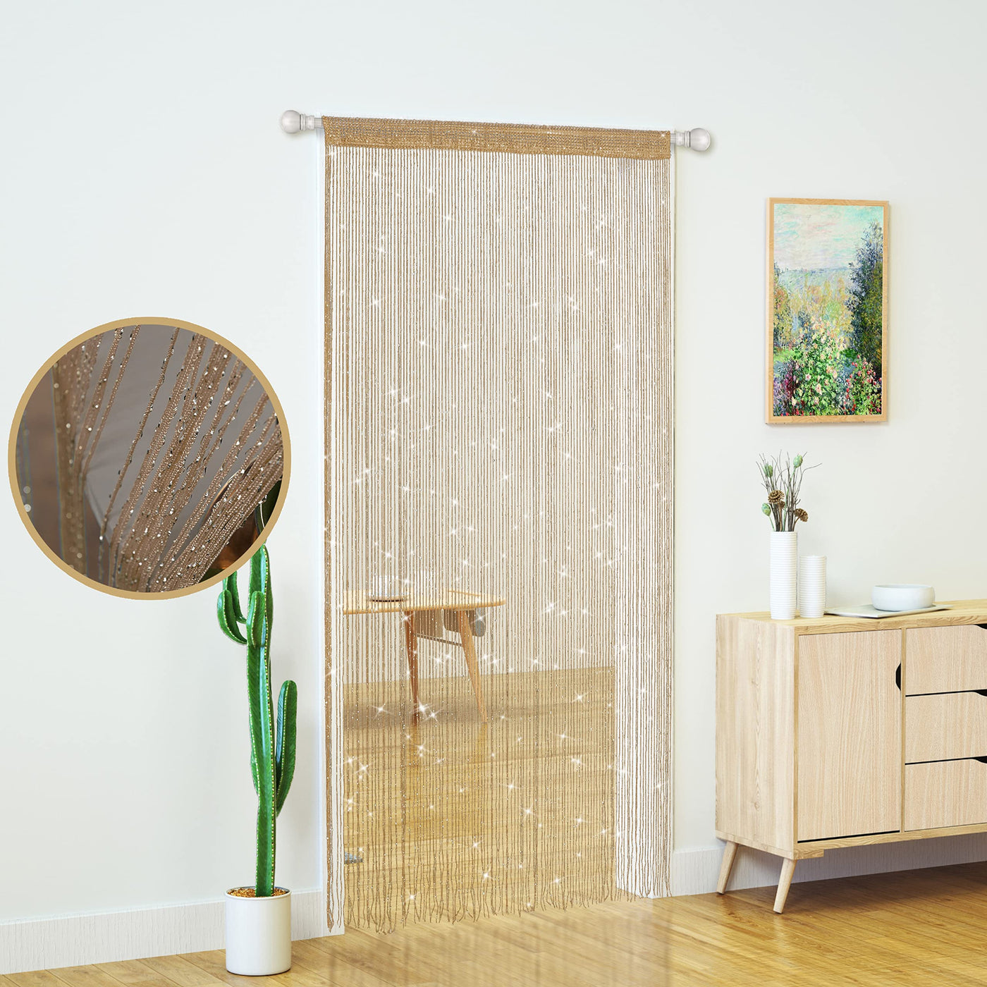 100 × 200 cm Champagne String Curtains – 2 Panels