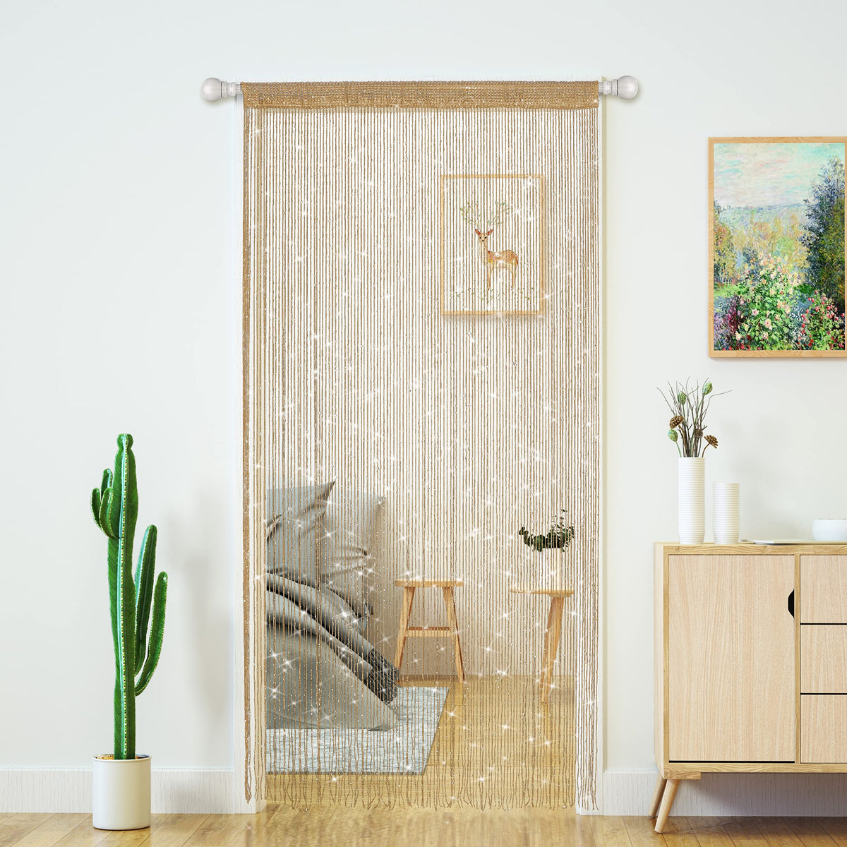 100 × 200 cm Champagne String Curtains – 2 Panels