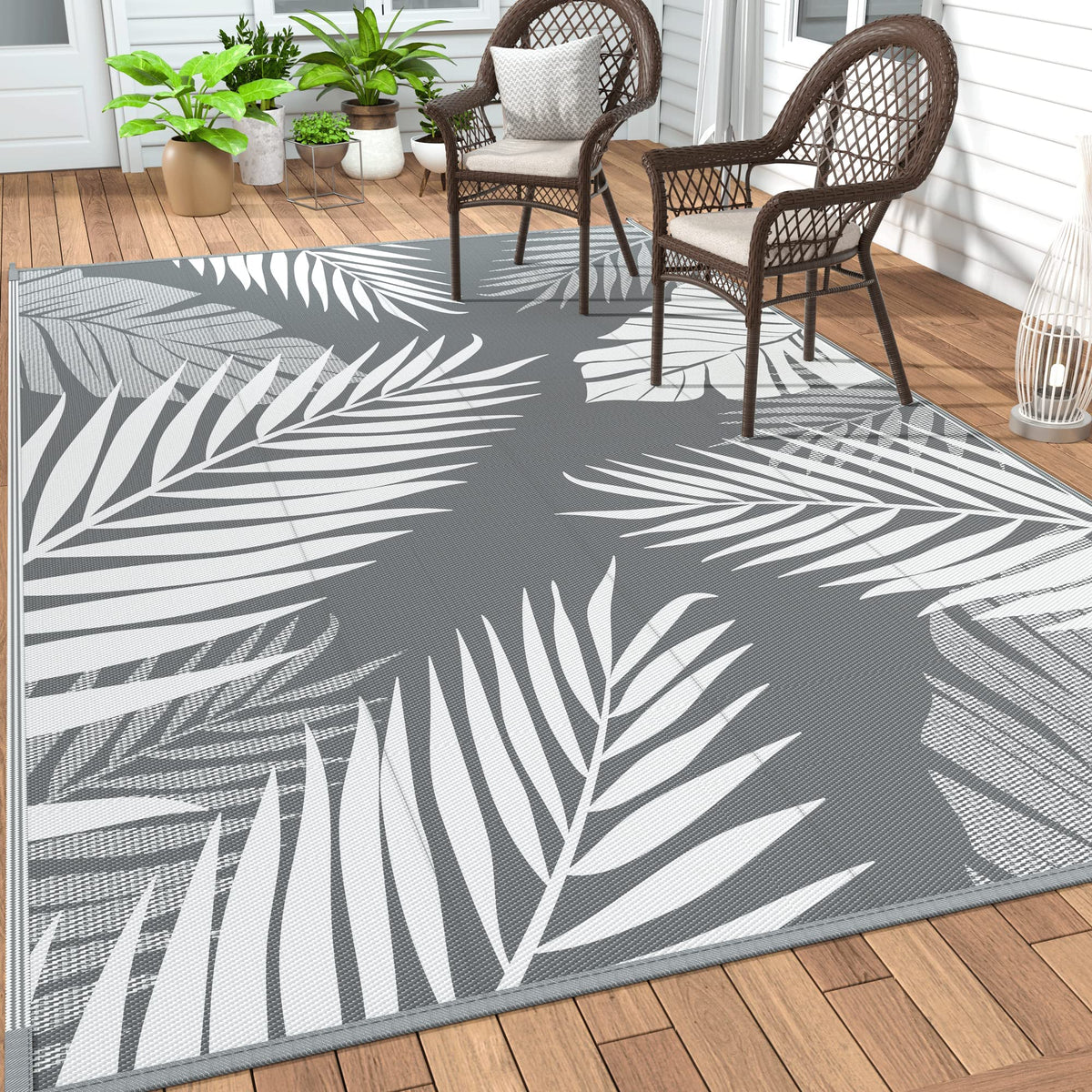 Palm Leaf Outdoor Rug Waterproof for Patios Clearance, Reversible Plastic Straw Camping Rug Carpet, Large Area Rugs Mats for RV, Picnic, Backyard, Deck, Balcony, Porch, Beach