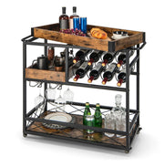 3-Tier Rolling Bar Cart with Removable Serving Tray