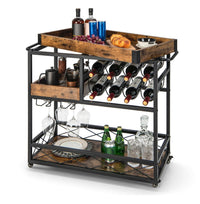 3-Tier Rolling Bar Cart with Removable Serving Tray