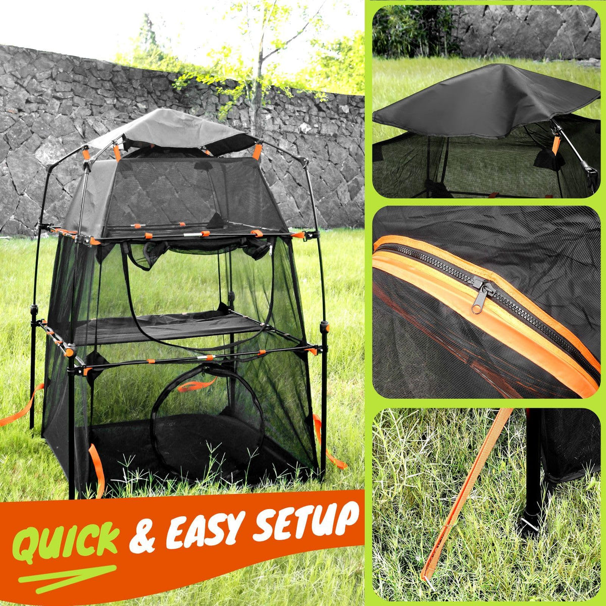 Portable 3-Tier Mesh Cat Tower with Carry Bag