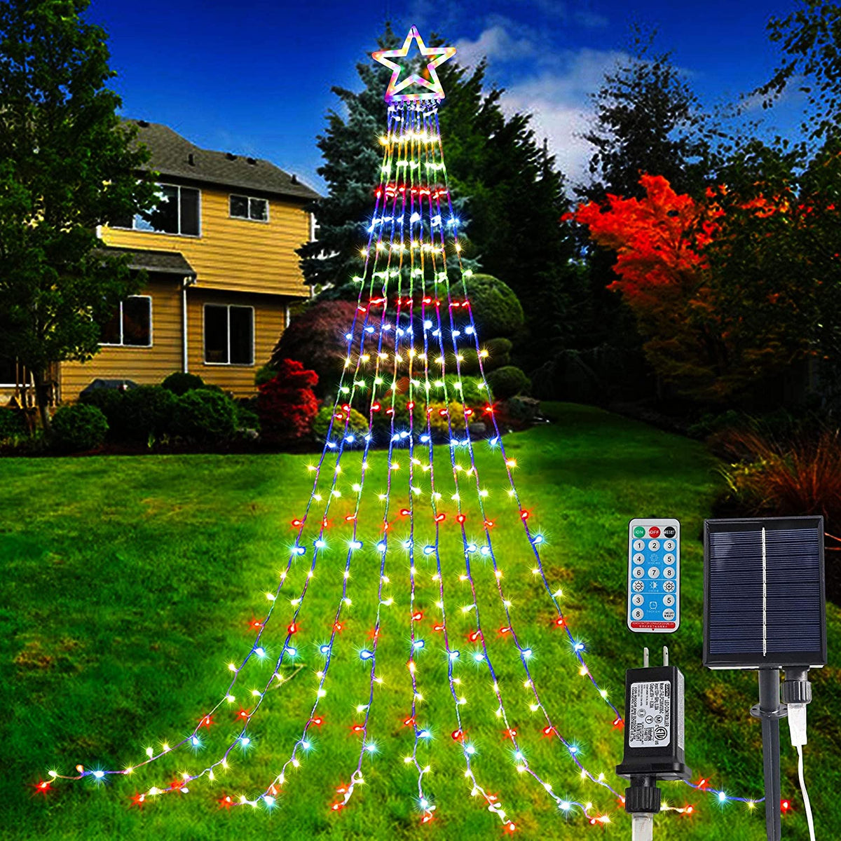 Waterfall Christmas Star Lights LED Waterproof Tree Topper Lights (Multicolour)