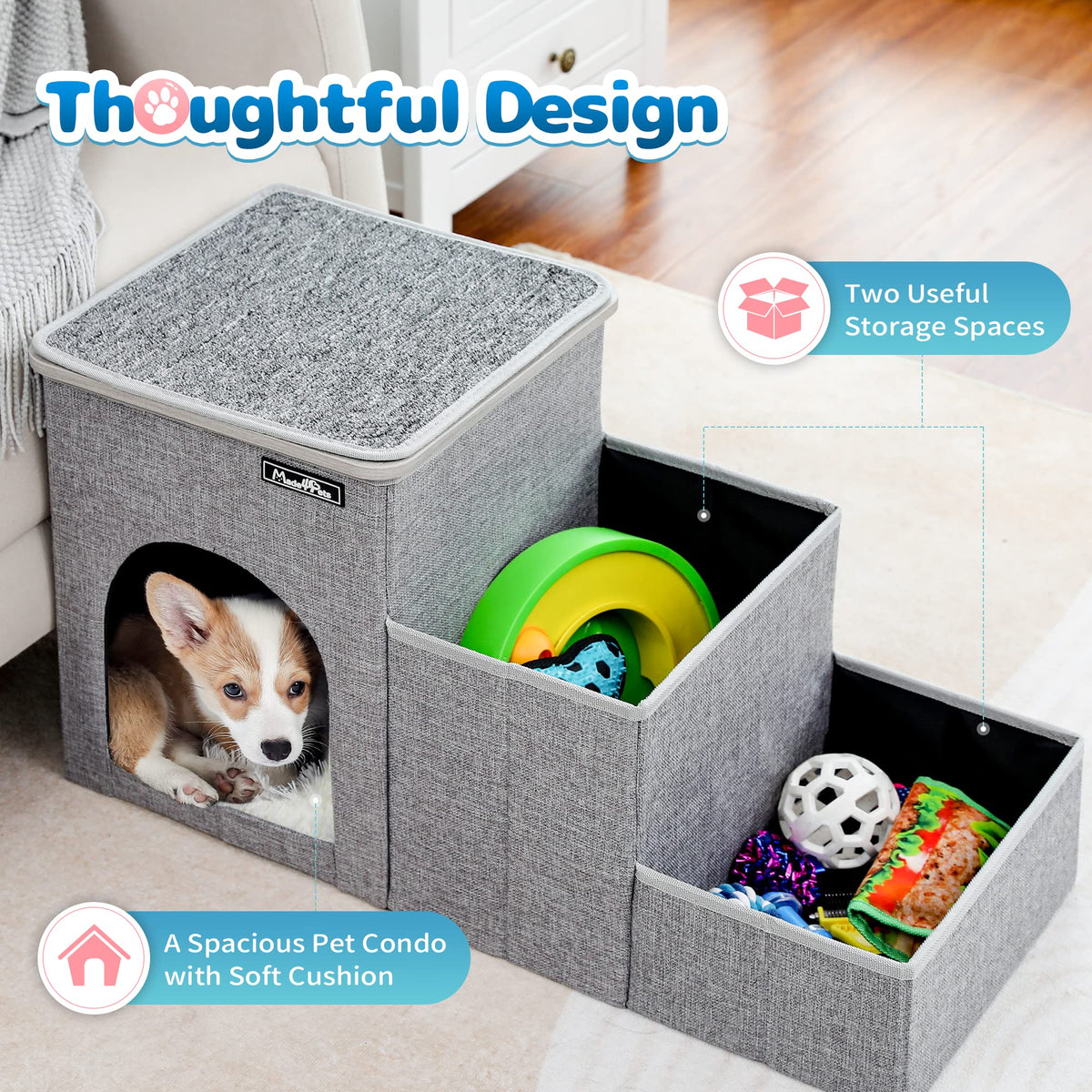 3-Step Foldable Pet Stairs with Storage & Resting Cubby – 20 kg