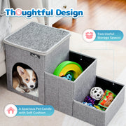 3-Step Foldable Pet Stairs with Storage & Resting Cubby – 20 kg