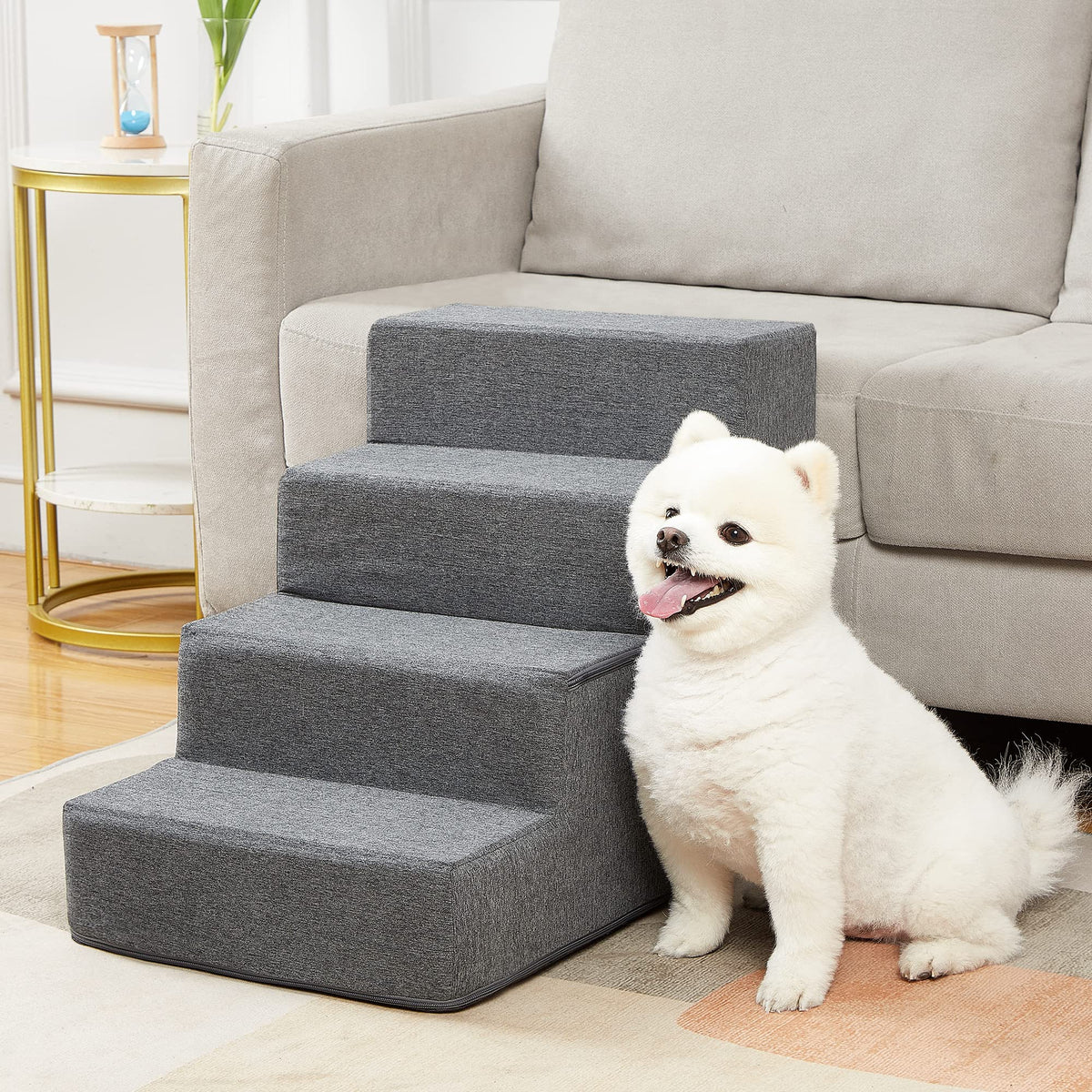 4-Step Grey Pet Stairs with Foam Core & Washable Cover – 45 cm