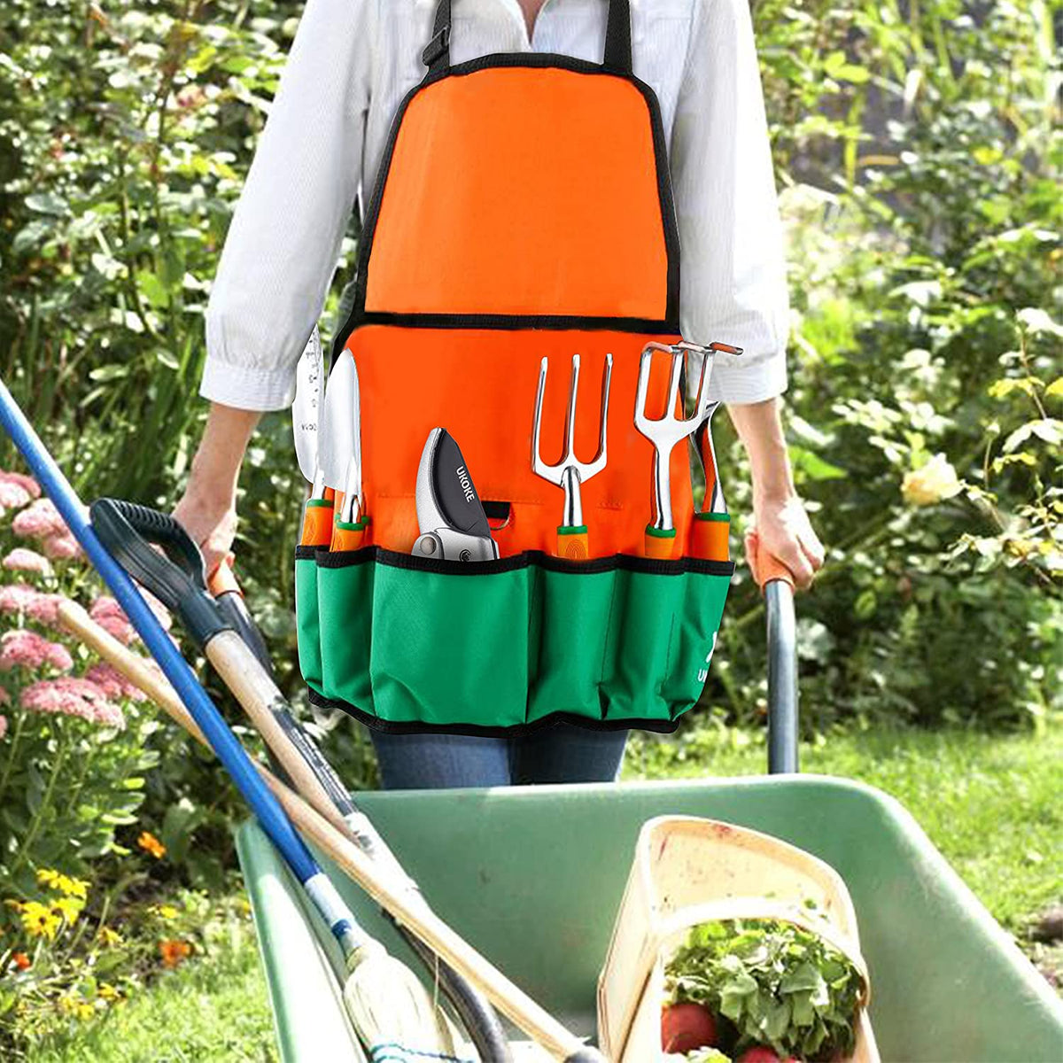 Garden Tool Set, 12 Piece Aluminum Hand Tool Kit, Garden Canvas Apron with Storage Pocket, Outdoor Tool, Heavy Duty Gardening Work Set with Ergonomic Handle, Gardening Tools for women men