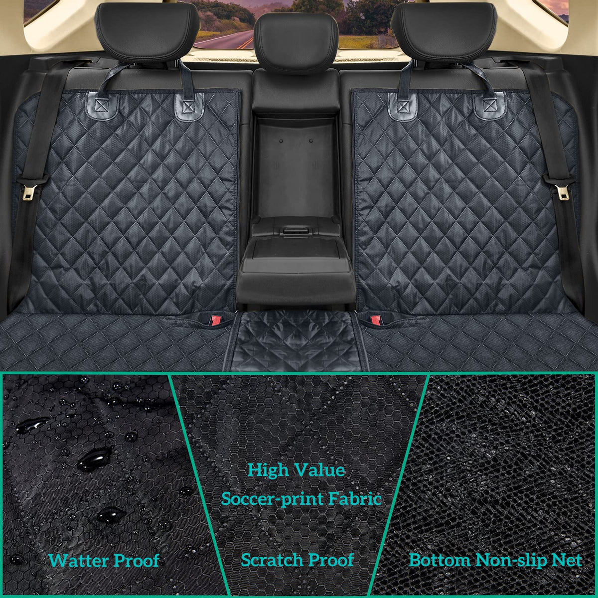 Water-Resistant Rear Dog Car-Seat Cover with Seat Belt
