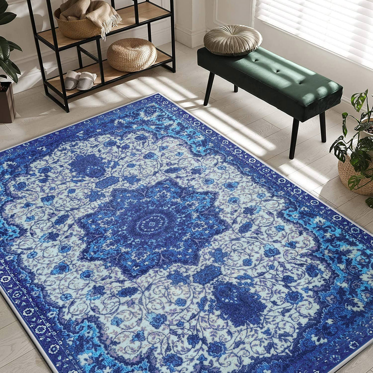 120 × 160 cm Blue Imitation-Cashmere Area Rug