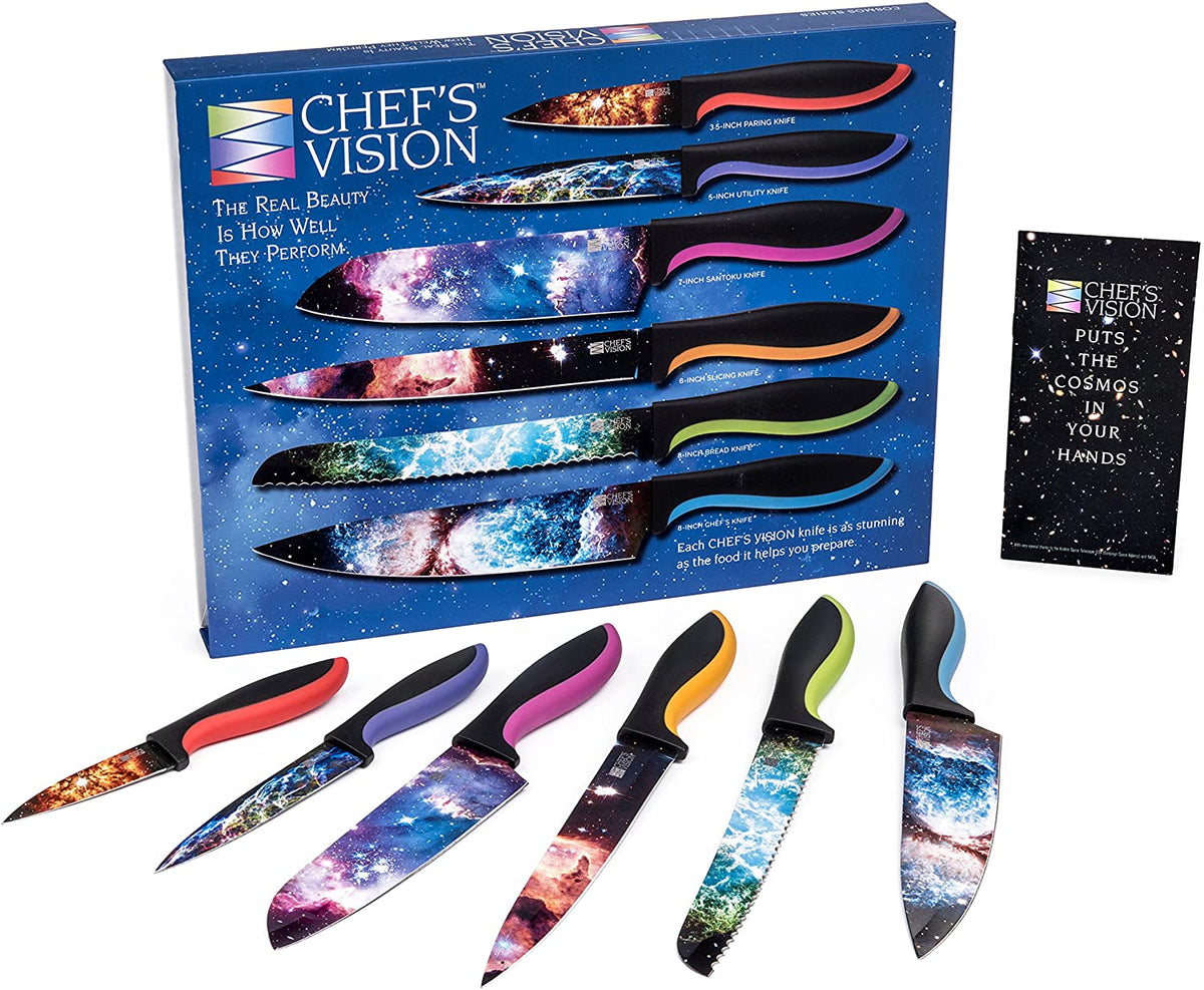 Cosmos Kitchen Knife Set in Gift Box - Color Chef Knives - Cooking Gifts for Husbands and Wives, Unique Wedding Gifts for Couple, Birthday Gift Idea for Men, Housewarming Gift New Home for Women