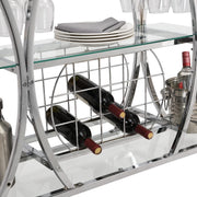 Chrome Stainless Steel & Glass Shelves Bar Cart Holders with 12 Glasses and 11 Wine Bottles, Silver