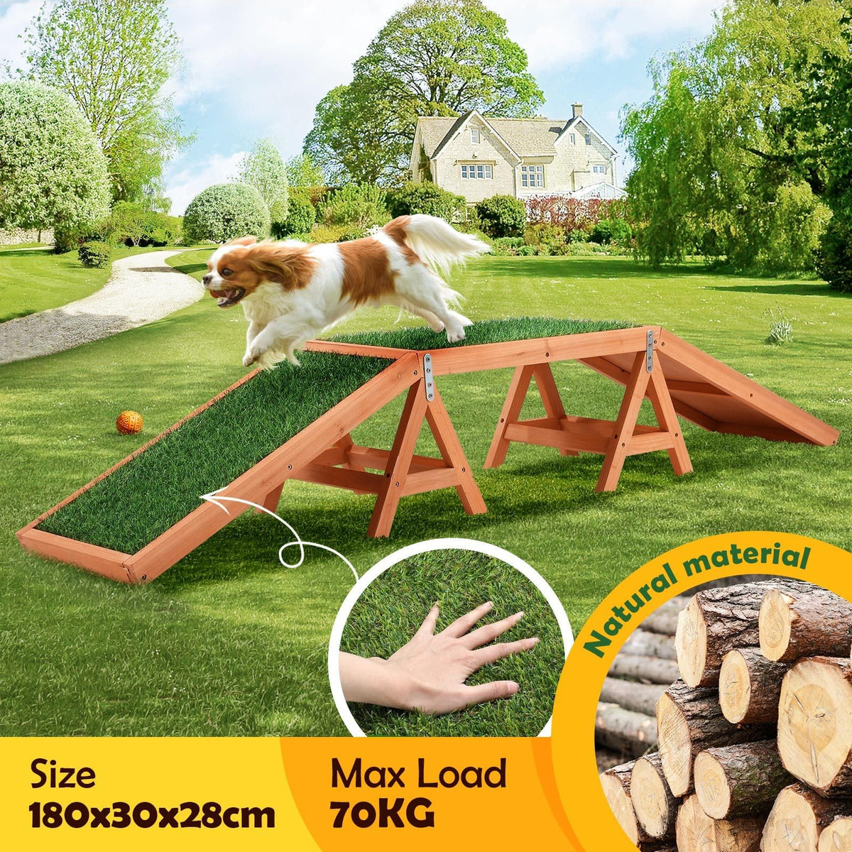 Fir-Wood Dog Agility Arch Bridge with Artificial Grass – 70 kg