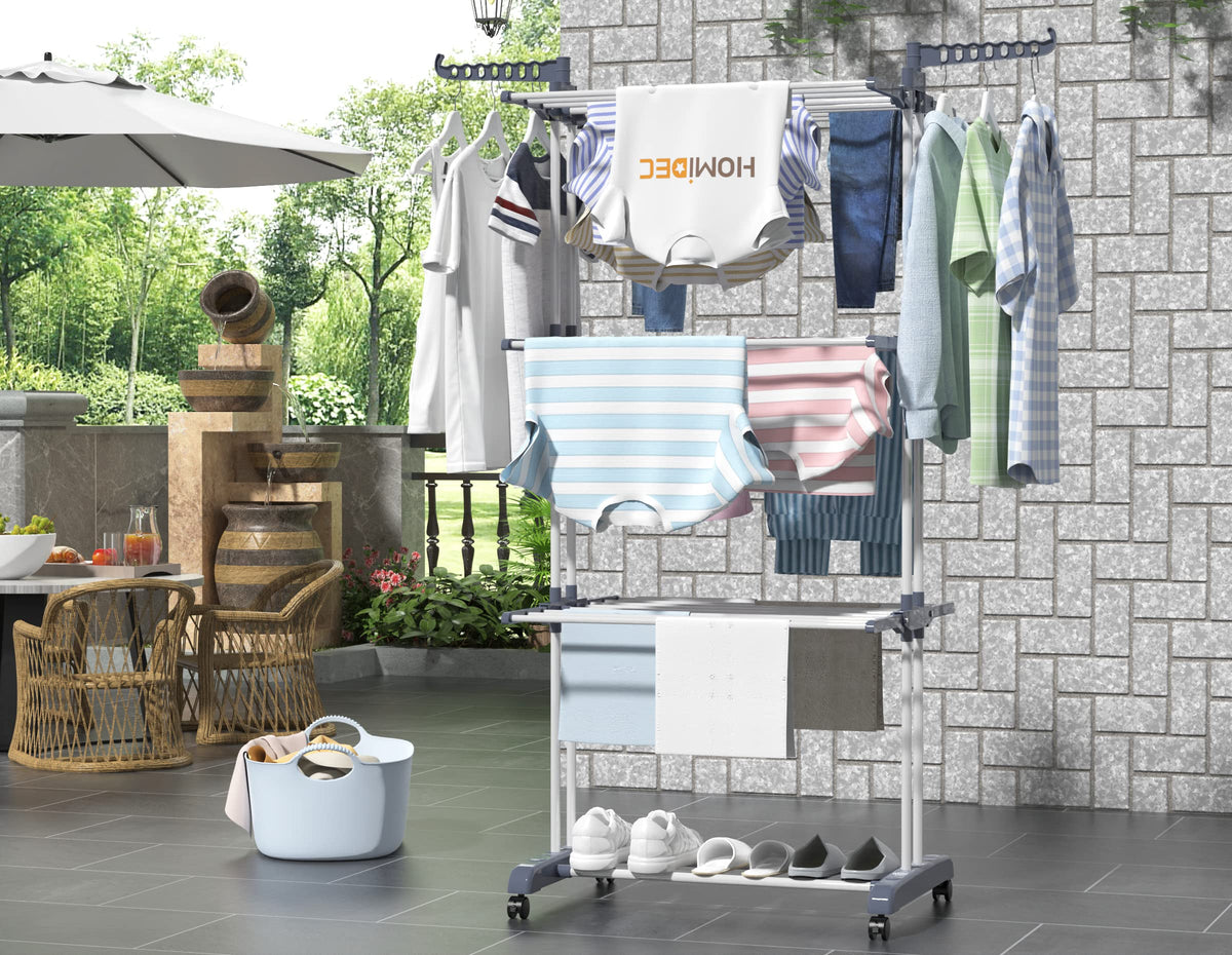Four-Tier Folding Clothes-Drying Rack with Wheels