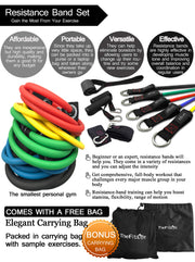 Exercise Resistance Bands with Handles - 5 Fitness Workout Bands Stackable up to 110 - 150 lbs, Training Tubes with Large Handles, Ankle Straps, Door Anchor Attachment, Carry Bag